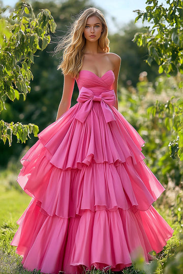 Rosa A Line Stroppeløs Tiered Ruffled Taffeta Ballkjole